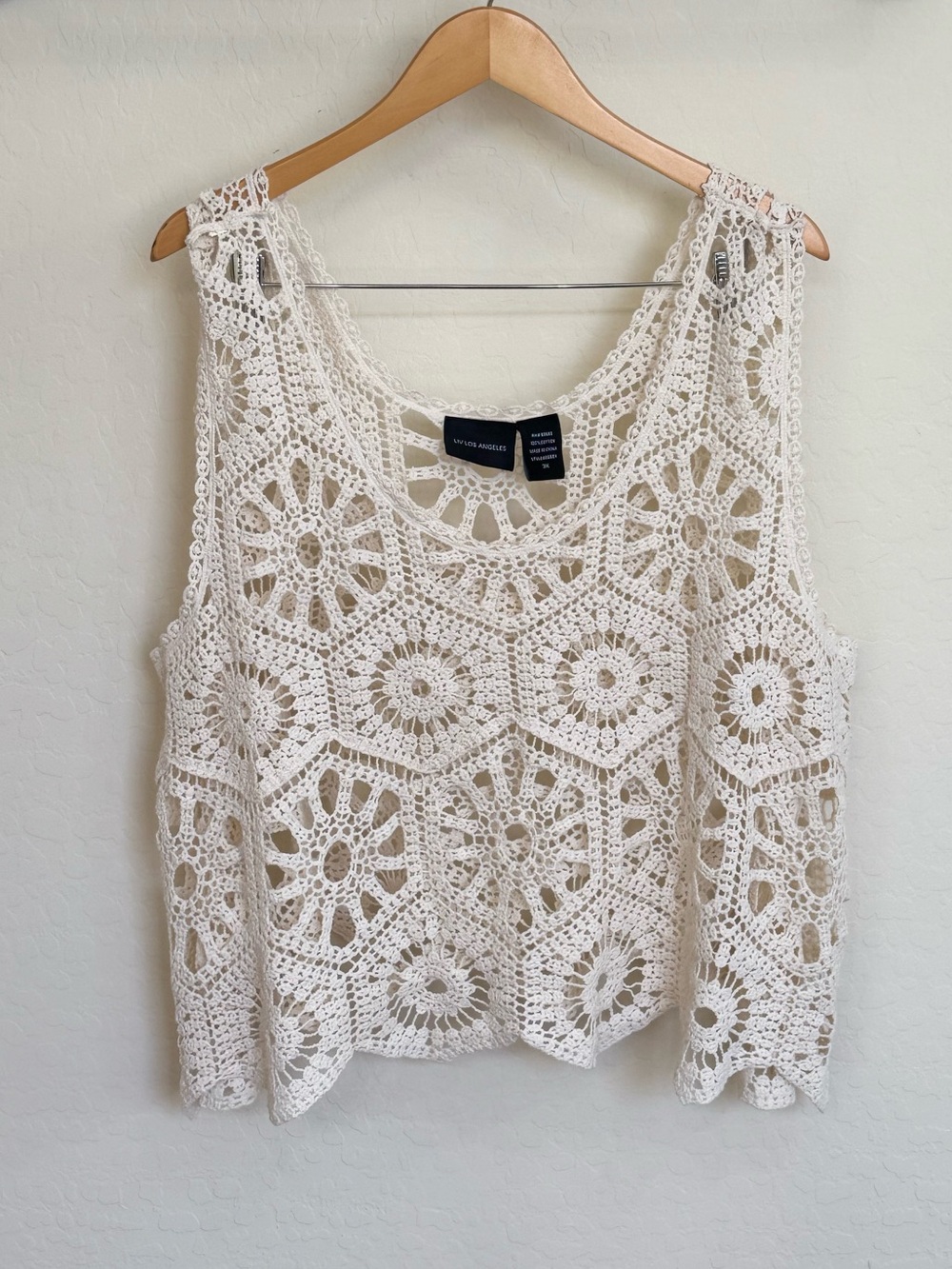 LIV Los Angeles Ivory Geometric Floral Crochet Lace Tank Top Boho Plus Size 3X